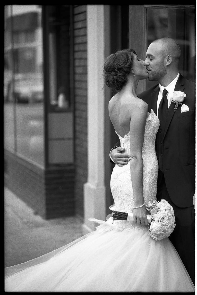 Johnny Martyr Frederick Maryland Wedding Photography Photographer Photojournalism Black and White Film  Black and White Film  black and white film photography kiss downtown chic timeless